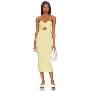 SNDYS x REVOLVE Maia Lemon Yellow Strapless Bodycon Stretch Knit Midi NWOT M